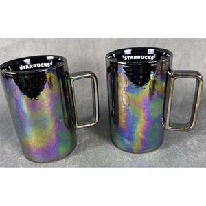 12oz Starbucks Oil Slick Holiday‎ 2021 Coffee Mug Purple Iridescent Set of 2